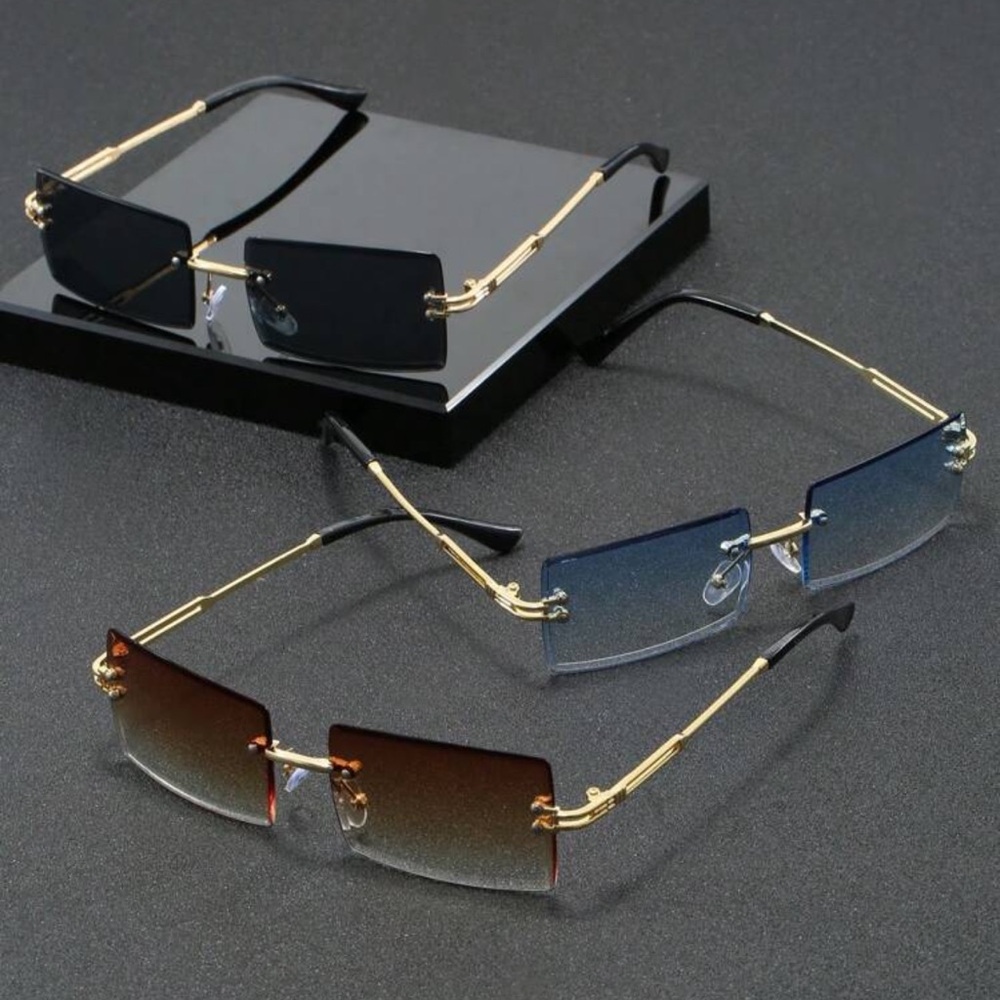 3pcs/Set Men's Rectangular Frameless Luxury Fashion Sunglasses